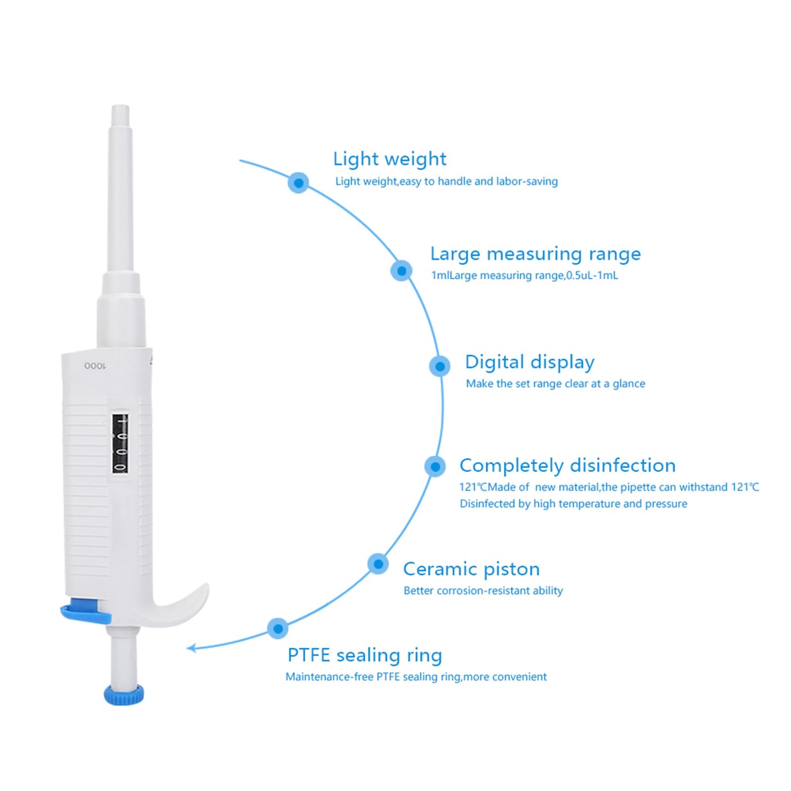 Juego completo de pipetas manuales de 100 a 1000 ul Esterilización de volumen variable Micro Pipeta ajustable científica de alta precisión automática de alta precisión para muestreo