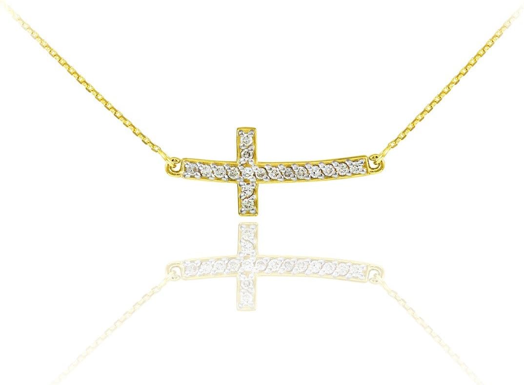 Sideways Curved Cross Cute CZ Necklace
