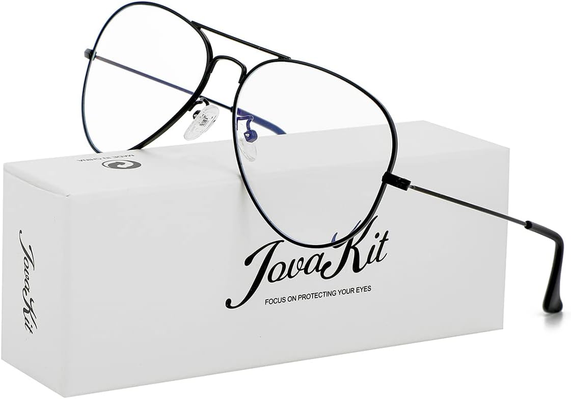 JOVAKIT Aviator Clear Lens Glasses for Women Men Non-prescription Eyeglasses Blue Light Blocking Lens Metal Frame