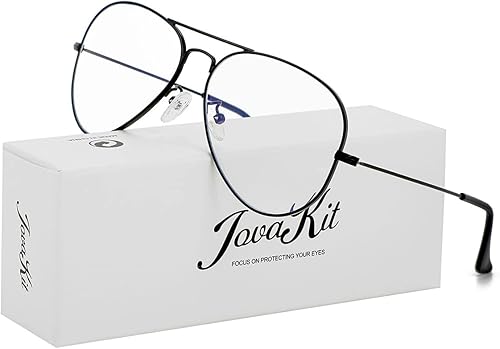 Miniatura 2 de JOVAKIT Lentes de aviador transparentes para mujeres y hombres, lentes sin receta, lentes de bloqueo de luz azul, marco de metal