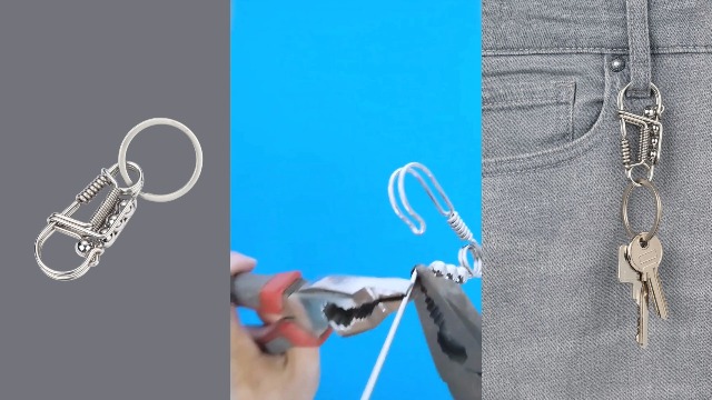 TROIKA Keyring and carabiner with spring function, wire puller
