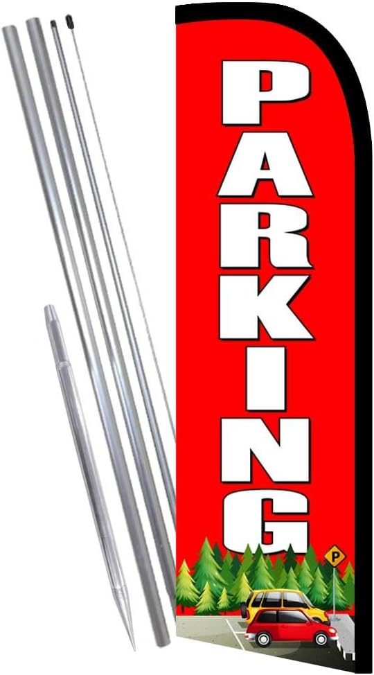 Vista Flags PARKING (Yellow/Red) Flutter Feather Banner Flag Kit (Flag, Pole, & Ground Mt)