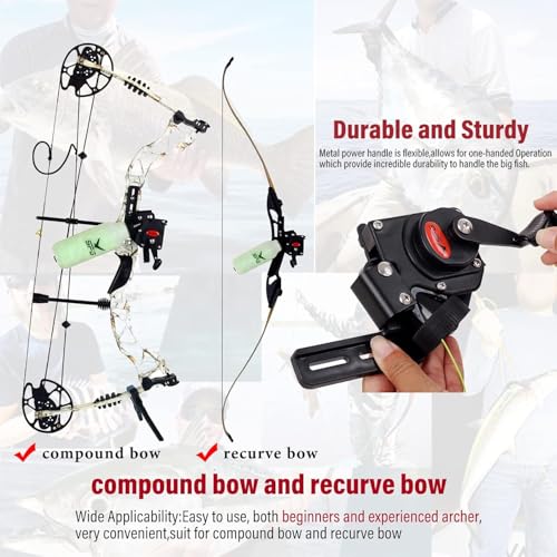 SOPOGER Bottle Style Bowfishing Reel for Recurve & Compound Bow, Zero-Drag One-Handed Operation Fishing Reel Kits with 40M 100 Lbs Dacron Line Complete Set with Mounting Screws