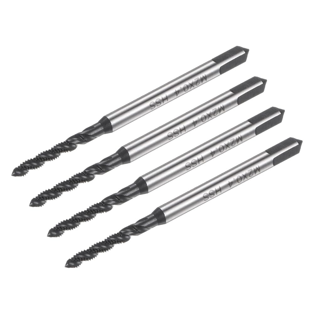 Lot de 4 tarauds hélicoïdaux M2 x 0,4 - Taraud métrique à revêtement nitrure - Taraud machine en acier