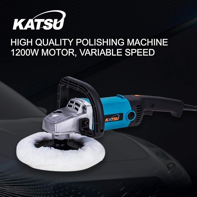 KATSU Pulidora Eléctrica de Coche 1200W 150mm 180mm con Almohadilla de Lana, 6 Velocidades Variables Máquina de Encerado de Amortiguador de Coche Eléctrico, Detalles de Coche 100317E