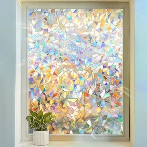 DUOFIRE Window Privacy Film, Rainbow Window Clings for Glass Windows, Stained Glass Window Film Decorative, 3D Decals Window Cover, Suncatcher Static Cling Window Sticker for Home, 35.4 x 78.7 inches Cover
