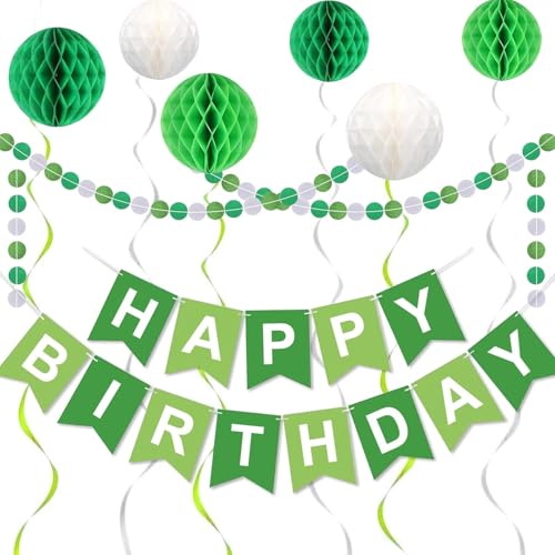 Green Birthday Decorations Green and White Happy Birthday Banner Happy Birthday Decorations for Women Men Girls Boys