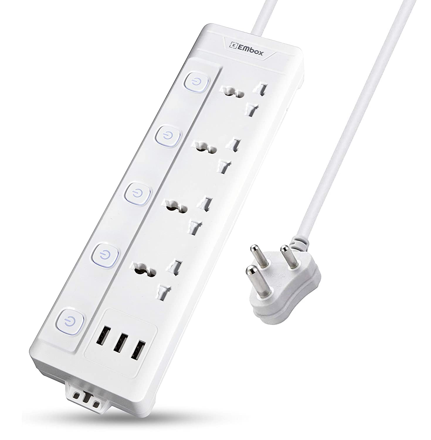 EMBOX 10A Extension Board with USB Port- 4 Universal Sockets and 3 USB (2.4 A) Charging Ports with Indicator, 2500W Heavy Duty Cable, 250 Volts (3 Meter Cable)