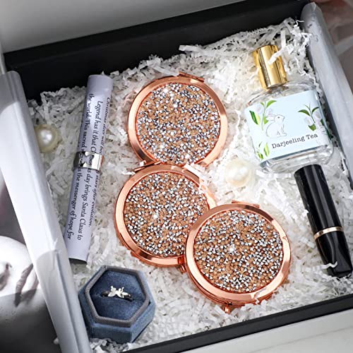 Yulejo Magnifying Compact Cosmetic Mirror Diamond 1X/ 2X Makeup Mirror 2.75 Inch Round Pocket Travel Makeup Folding Small Purse Size Mirror For Women Girls Bridesmaid Gift(Rose Gold,6 Pieces) #TOP6