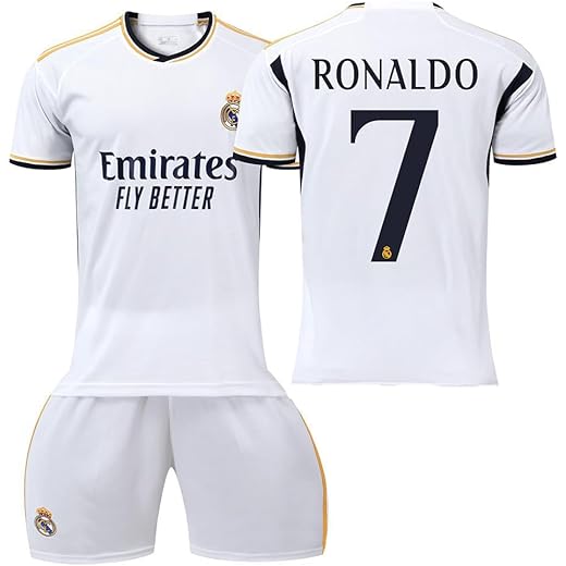 Real Madrid New Season White Ronaldo 07 Football Jersey Set for Kids and Adults
