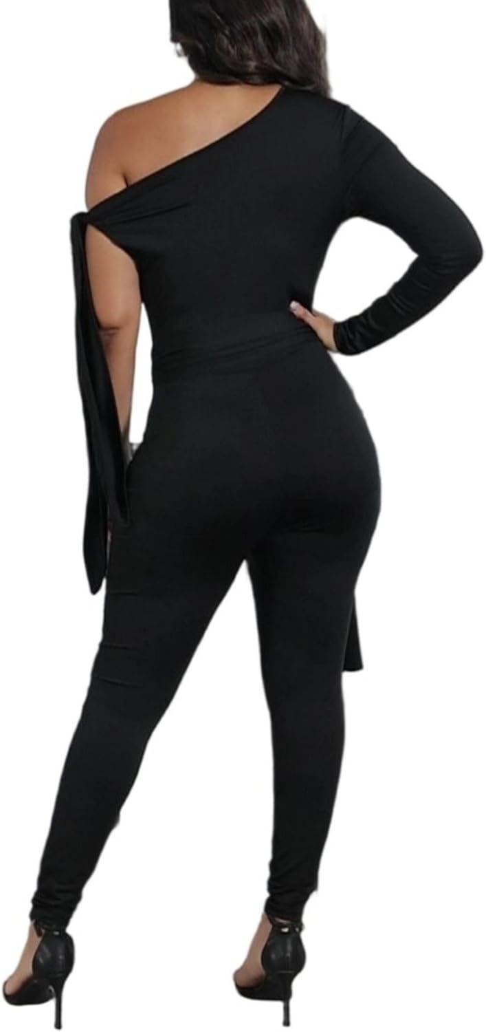 ECHOINE Sexy One Off Shoulder Jumpsuits For Women Long Sleeve Bodycon Rompers One Piece Outfits - Image 4