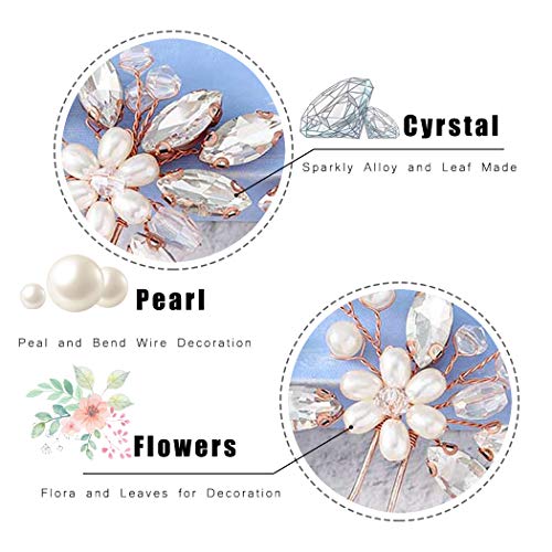 Jakawin Bride Wedding Pearl Hair Pins Flower Hair Piece Rhinestone Bridal Hair Accessories For Women Hp065 (Rose Gold) #TOP5