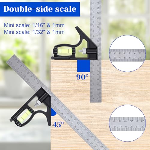 2-Piece Framing Square 12 Inch and Combination Square Set, Aluminum Alloy Triangle Ruler Tool for Woodworking, Carpentry, and Layout(Black) by Tolare - Image 7