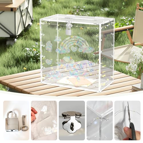 Caja de tarjetas de boda de acrílico transparente con cadena de luz 5