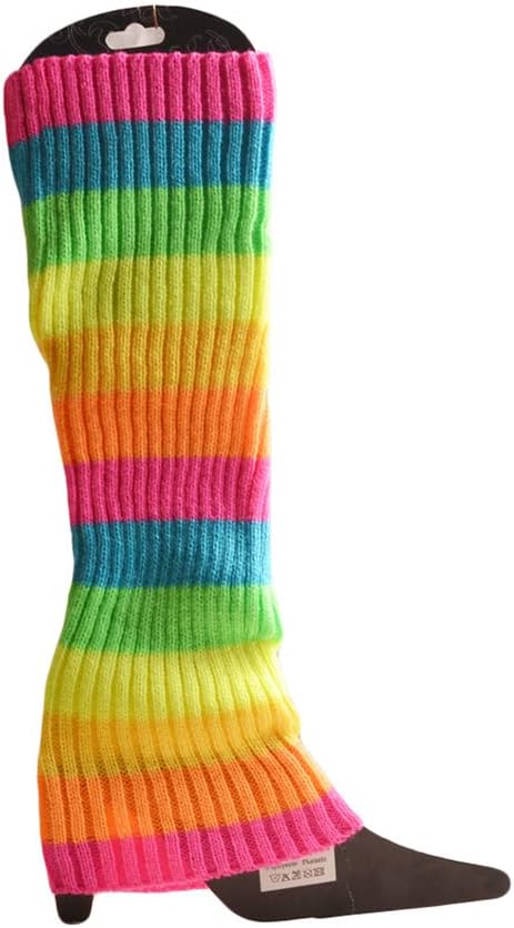 Women Winter Ribbed Knit Leg Warmers Rainbow Colorful Striped Boot Cuffs Ballet Dance Long Socks 80s Costume