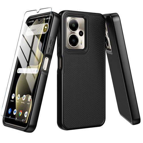 for Cricket Outlast 5G 2024/AT&T Motivate Pro 5G Case with Tempered Glass Screen Protector Dual Layer Heavy Duty Shockproof Protection (Cricket Outlast 5G 2024 Black)