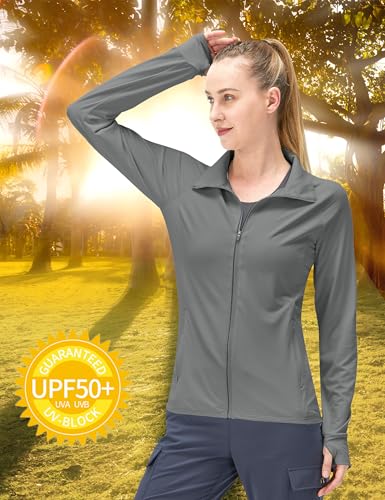KPSUN Jaqueta feminina com proteção solar FPS 50+ UV e manga comprida, leve, com zíper, FPS 50+