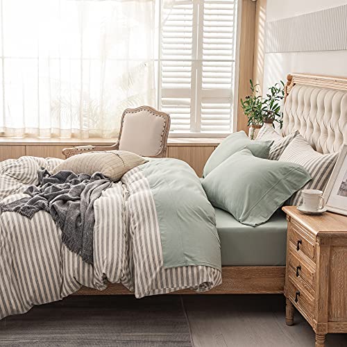 PURE ERA Jersey Knit 4pc Bed Sheet Set 100% T-Shirt Cotton Super Soft Comfy Breathable Fits Mattress Up to 20" Extra Deep Pocket (Solid Sage Green, Cal King)