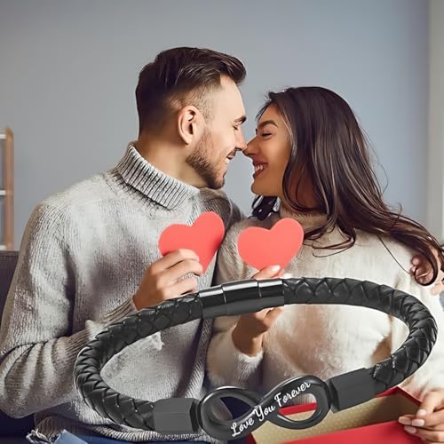 Personalized Name Infinity Leather Bracelet, Matching Couple Love Promise Custom Name Stainless Steel Braided Bracelet for Men/Women, for Valentine's Day, Birthday, Anniversary3