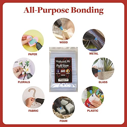 Full Size Hot Glue Sticks Bulk,60-Pack, 6” X .44”, Clear All-Temp Glue Gun Sticks For Art, Craft, Diy And Most Gluing Projects, Compatible With Most Hot Glue Guns. Craft Glue, By Makerslife #TOP4