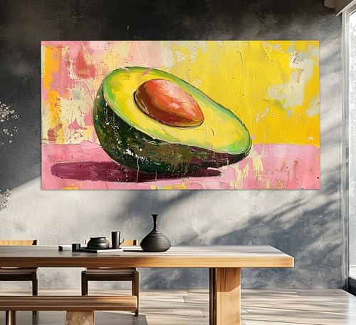 Toile abstraite avocat pour habiller un grand mur vide de cuisine style vintage 90x180