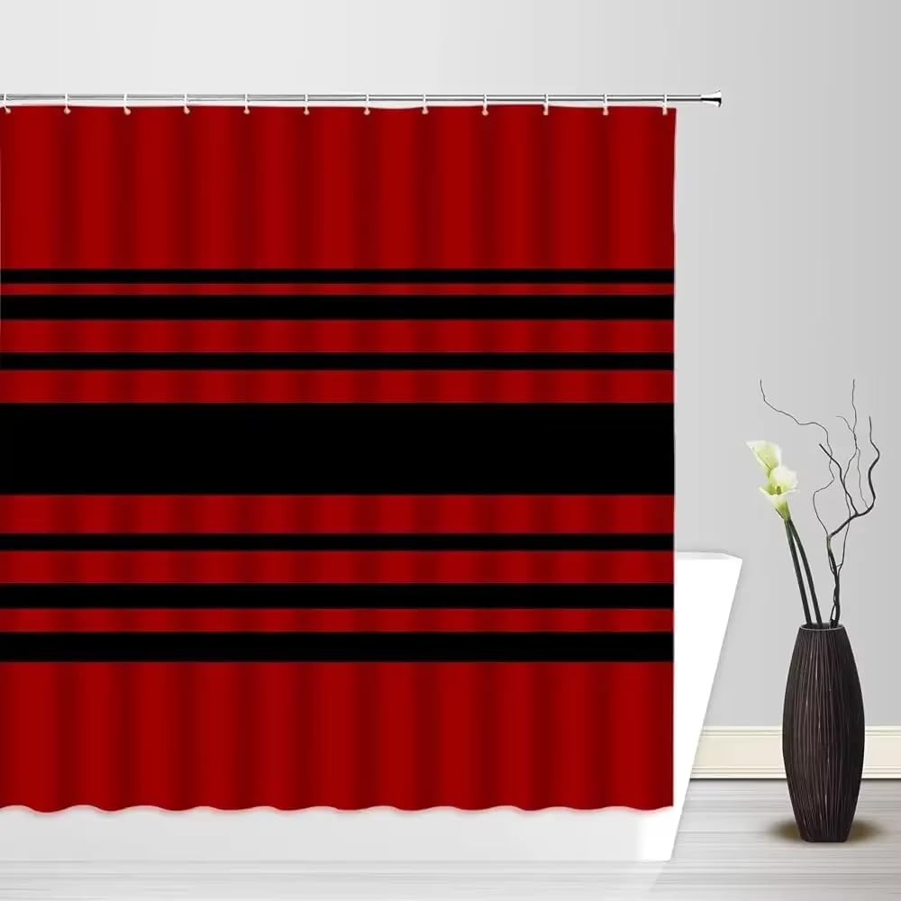 KELAIMI Simple Striped Shower Curtain - Modern Geometric Horizontal Stripe Bathroom Curtain with Hooks - Farmhouse Aesthetic Waterproof Bath Curtain Color 3 180X200Cm