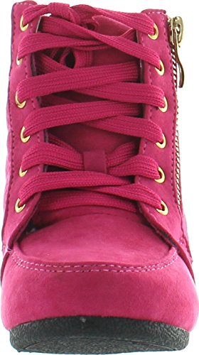 Link Peggy-63K Children Girl's Wedge Heel Lace Up Diamond Shape Quilted Sneakers,Fuchsia,23