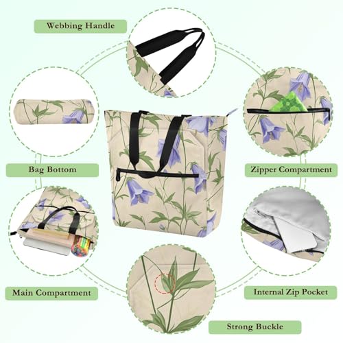 Cute Book Tote Bag for Boys Girls Adults, Unique Bellflower Beige Waterproof Heavy Duty Teacher Tote Bag Library Bag for School Shopping Beach Rainbow3
