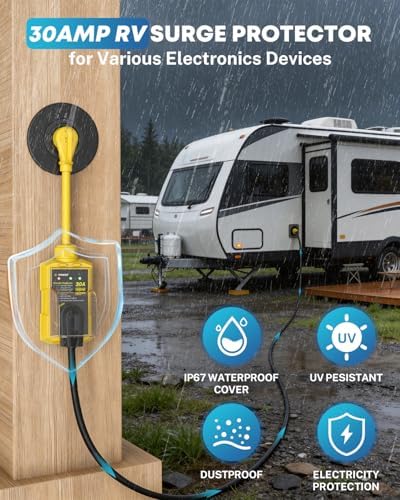 Kohree RV Surge Protector 30 Amp, Power Surge Voltage Protection Waterproof, Circuit Analyzer RV Adapter Plug for Travel Trailers Camper Outdoor, 30A 12000J-Yellow - 1
