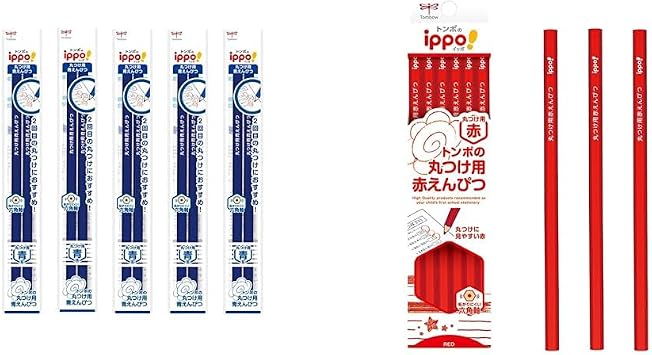Dragonfly Pencil, Blue Pencil, For Round Non-Rolling, Hexagon, ippo! Pack of 10 2 x 5 Packs BCA-262-5P + Red Pencils, 12 Pieces for Round Non-Rolling Hexagon, ippo! 1 Dozen CV-KIV