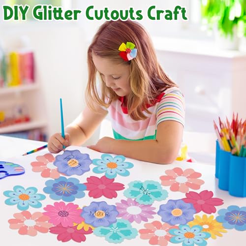 Image of Flowers Glitter Cutouts - 100Pcs Versatile Colorful Floral Cut-Outs Springtime Flowers Shaped Paper Die Cut for Spring Summer Party Baby Shower Home School Classroom Bulletin Border Wall Decorations