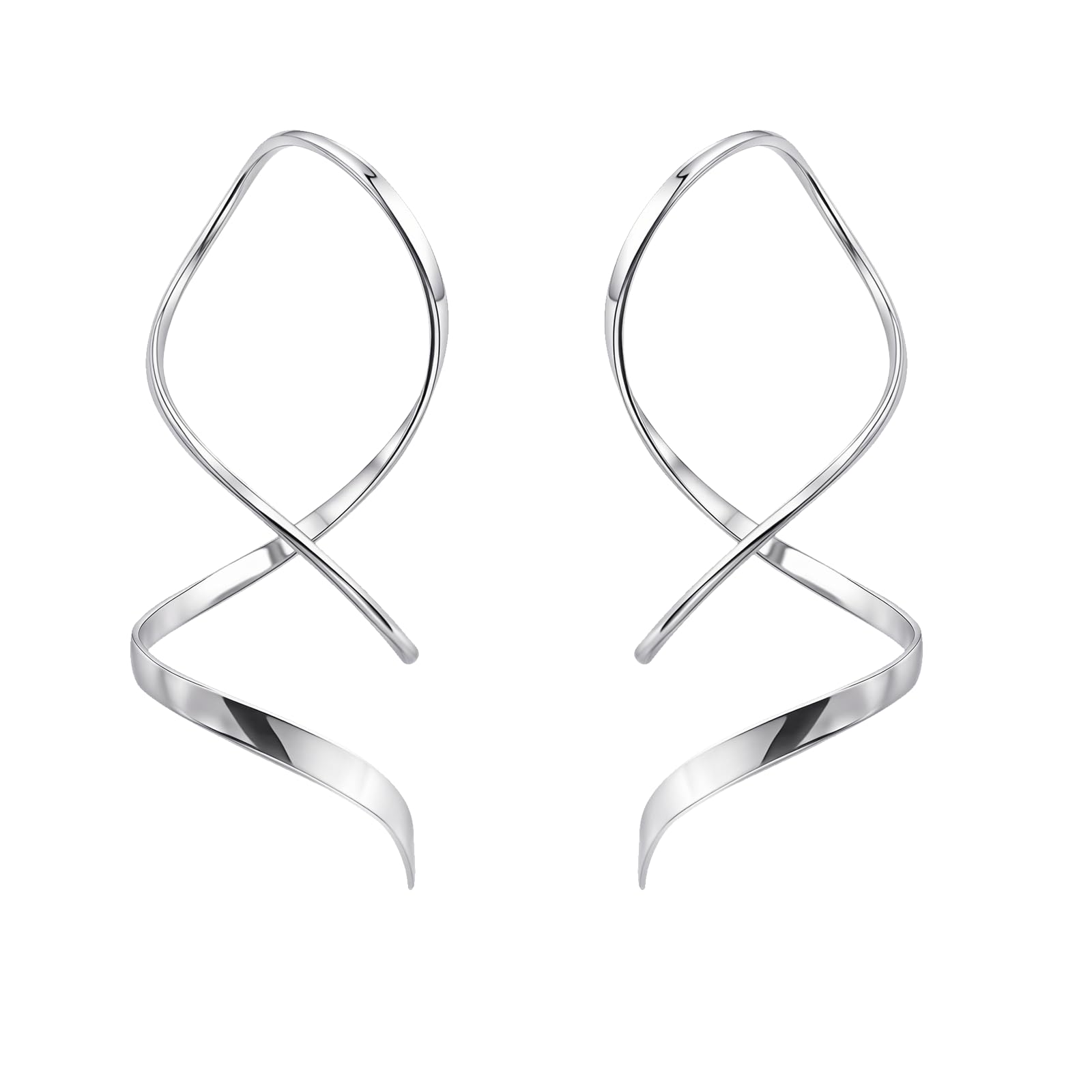 Handgemachte Silber Spirale Threader Ohrringe Hypoallergene Twisted Curved Drop Dangle Ohrringe durchziehen Ohrringe für Frauen Trendy Mode-Silber