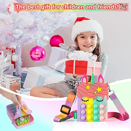 Fidget Toys Bag, Pop Fidget Toy Shoulder Bag, 2 in 1 Relief Stress Sensory Fidget Bag , Pop Shoulder Bag for Girls and Women, Pop Fidget Toys Bags, Push Pop Purse Bags Best gift(Cute Unicorn)