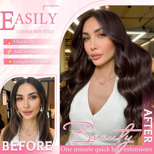 Image of Clip in Hair Extensions Real Human Hair, Human hair Clip ins Extensions | Seamless Invisible Human Hair Extensions Clip ins Straight 8Pcs Double Weft Tangle Free, No Shedding Jet Black 18inch 100g
