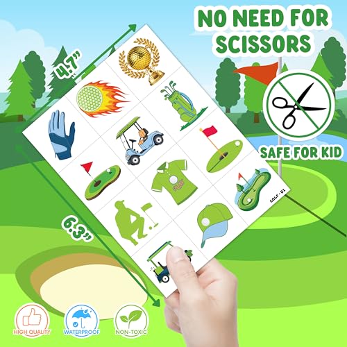 Image of 120 PCS Golf Sport Pre-Cut Temporary Tattoos | | Super Cute Themed Birthday Party Favors, Supplies, Decorations, Green Sport Fake Tattoo Stickers, Gifts for Boys Girls