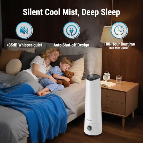 Image of COSTAR Humidifier for Room Moisture with 6 Litres Water Tank, Top-Refill Cool Mist Ultrasonic Humidifier for Home Bedroom Whisper-Quiet, Auto-Shut off, Effective Cold & Cough Relief