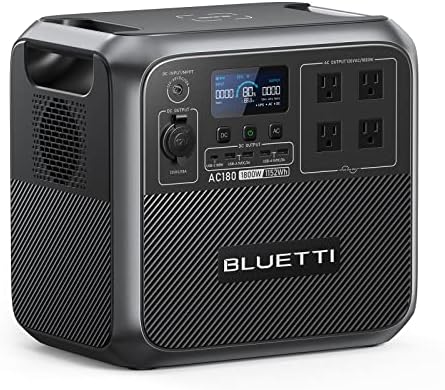 BLUETTI Portable Power Station AC180, 1152Wh LiFePO4 Battery Backup w/ 4 1800W (2700W peak) AC Outlets, 0-80% in 45 Min., Solar Generator for Camping, Off-grid, Power Outage