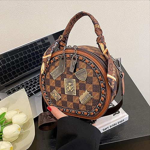 Image of Vintage Women's Bag,Round Crossbody Bag, Shoulder Crossbody Circle Tote Bag, Large Capacity Purse Handbag