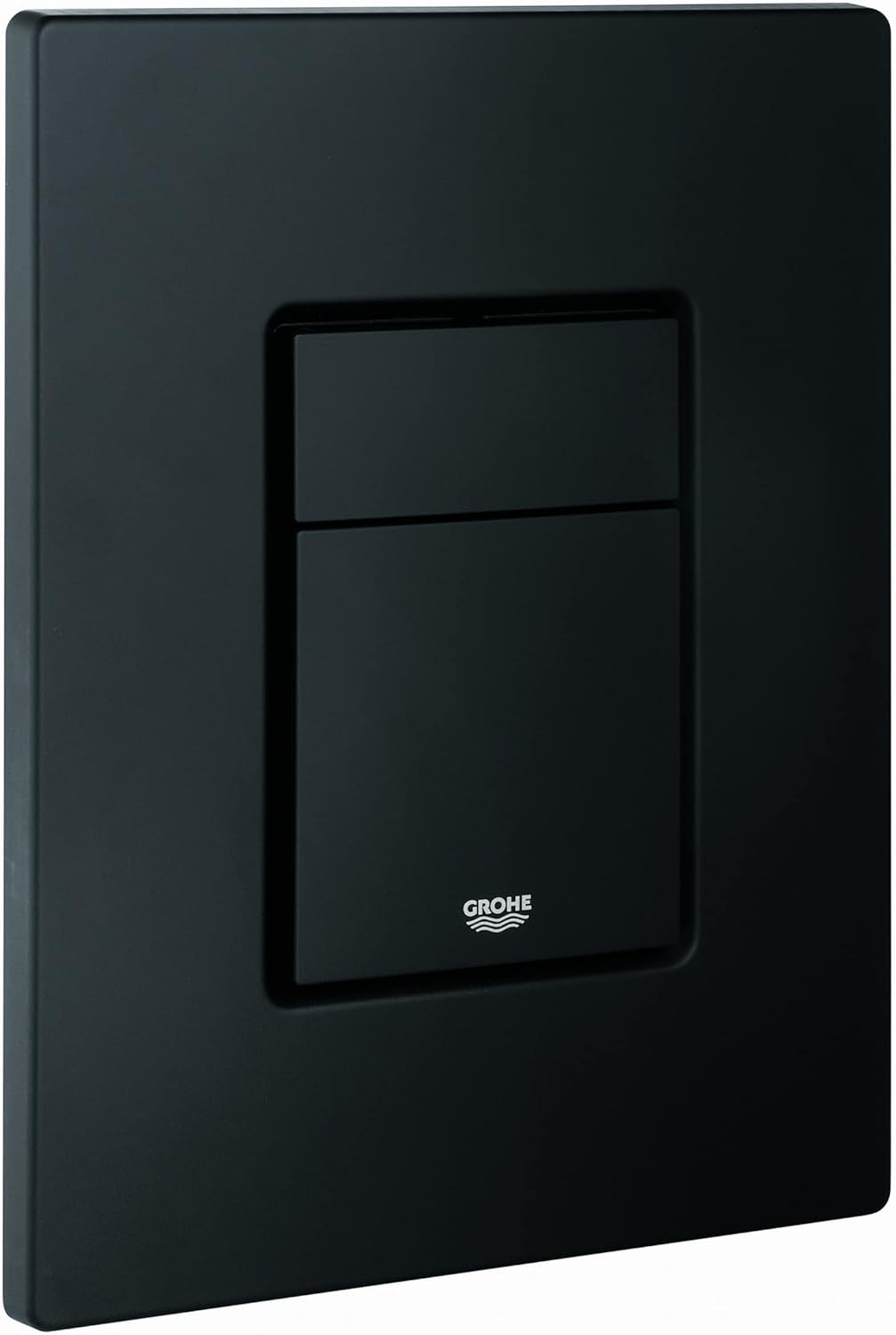 GROHE Even - Flush Plate for Concealed GD2 Cisterns (Water-Saving, Dual Flush with Start-and-Stop Activation for Pneumatic Drop Valve AV1, Easy to Install), Size 156 x 197 mm, Phantom Black, 38966KF0