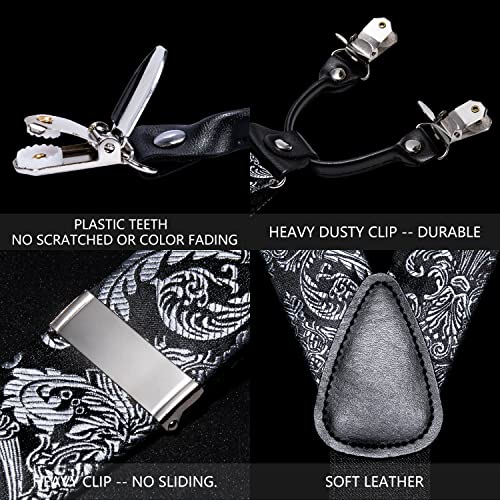 Image of YOHOWA Men Suspenders 6 Clips Strength Adjustable Y Braces Pre-Tied Bow Tie Set Formal Wedding Party