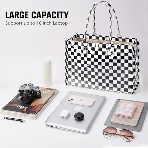 Image of KALIDI PVC Tote Bag Women's Kraft Paper Work Handbags Purses with Top Handle