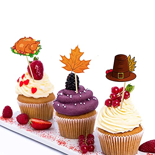 25 Pcs Thanksgiving Cake Toppers Kits Fall Cupcake Toppers Turkey For Harvest Day Autumn Cake Decoration #TOP3