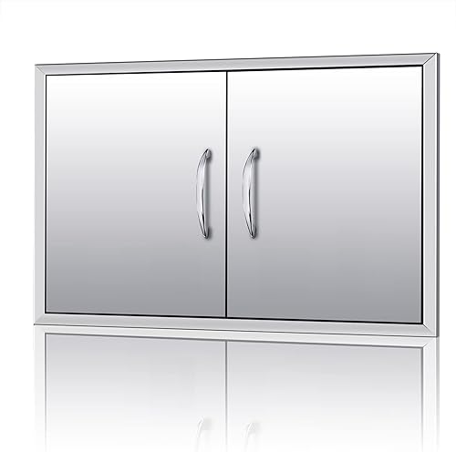 Puerta de acceso doble de acero inoxidable para barbacoa 36W x 24H Puerta de cocina al aire libre para isla de barbacoa, estación de parrilla