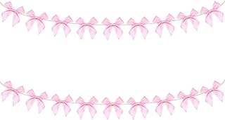 2 Strings Baby Shower Pink Hanging Bows for Fireplace, Christmas Satin Bows Wedding Garland Bowknot for Home Bridal Shower Party Decorations