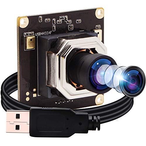 ELP 4K Autofokus Ultra HD USB Kamera Modul mit No-Distortion Objektiv,IMX415 Sensor Webcam Eingebautes Mikrophon Support 3840x2160@ 30fps,UVC Compliant 4K Web Kameras Support Most OS USB4K02AF-V100 Cover