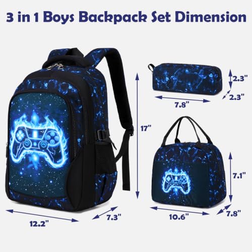 Kimwadalh School Backpack for Boys, 3PCS Gamepad Backpacks with Lunch Bag & Pencil Case, Large Capacity Boys School Bookbags for Primary Middle High Kids - image 7