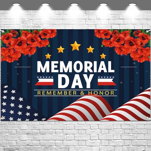 FHGG Memorial Day Decorations Banner Backdrops Patriotic Backdrop Photography Remember and Honor Memorial Days Decor Party Decoration and Supplies Home School Office