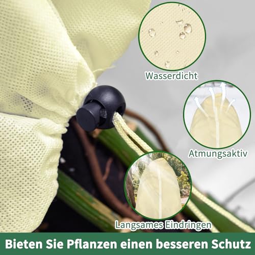 3 Stück Winterschutz für Pflanzen,Atmungsaktiv 85 g/m² Winterschutz Kübelpflanzensack pflanzenschutz Winter mit Reißverschluss und Zugband… – Ansicht 4