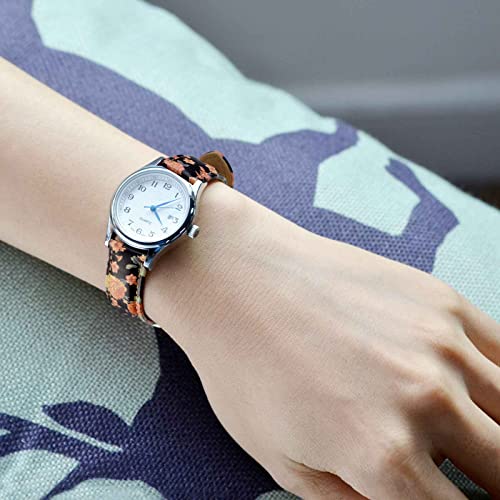 Wocci 22Mm Flower Watch Band For Women, Genuine Leather, Quick Release Strap, Rose Gold Buckle (Red-Yellow Rose) #TOP5