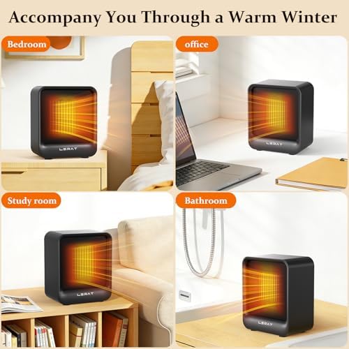 Lerat Space Heater, Portable Mini Heater for Indoor Use, 500W Fast Heating Small Desk Heater with Overheating & Tip-Over Protection, Lightweight Electric Heaters for Office, Home, Camping，Black — view 6